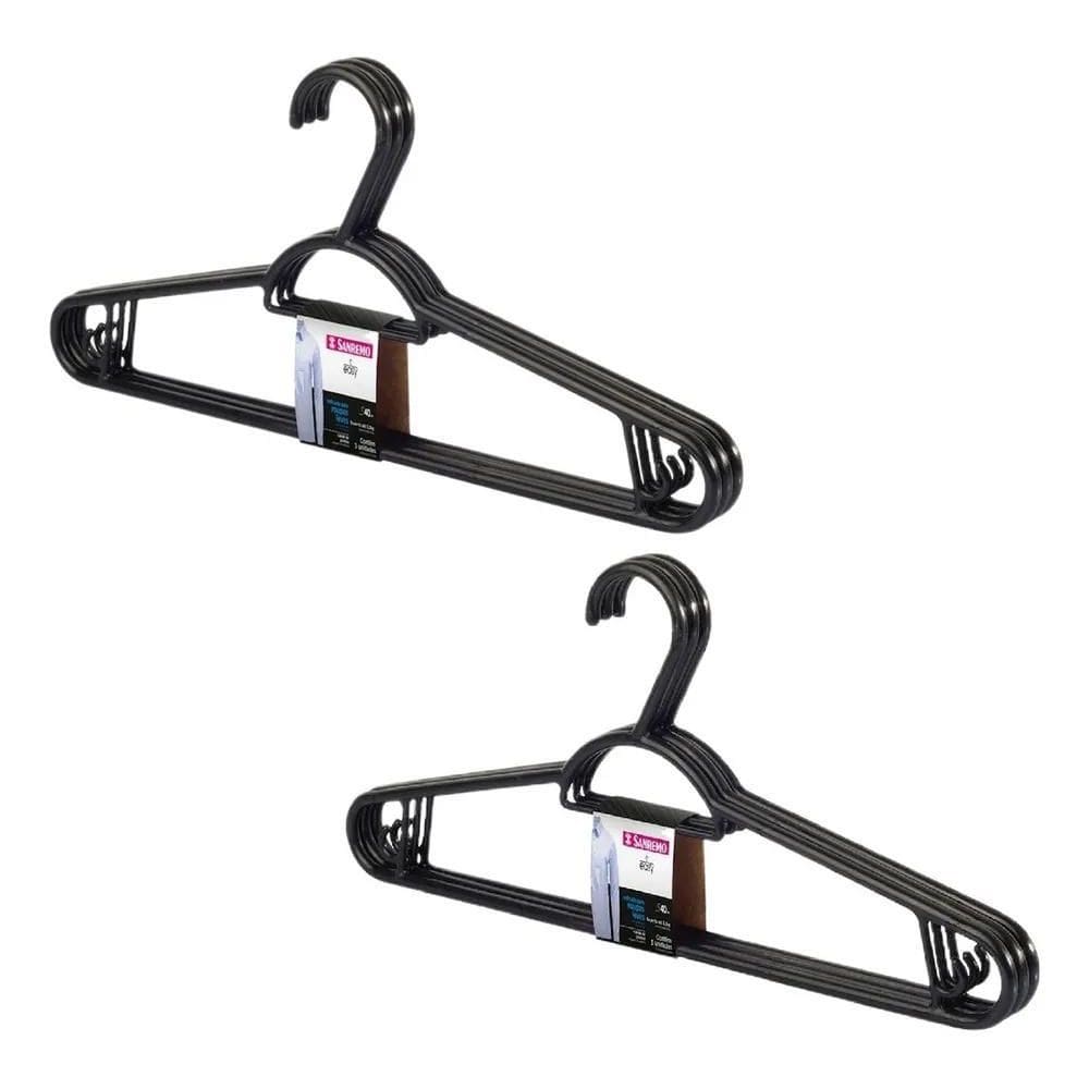 2X Cabide Para Roupas Preto Armario Conj 12 Unidades Sanremo