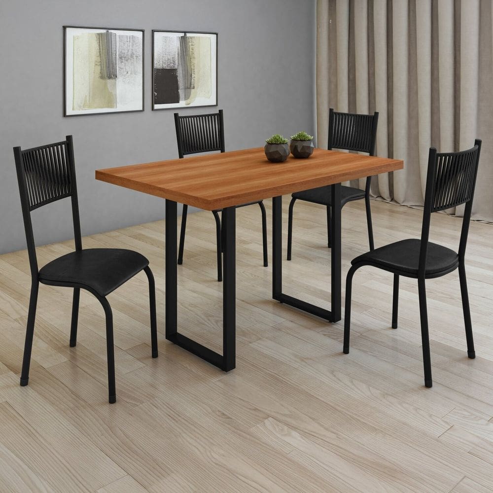 Conjunto Sala de Jantar 4 Cadeiras Mesa Bp 115x70cm Mariana Preto/Cinamomo