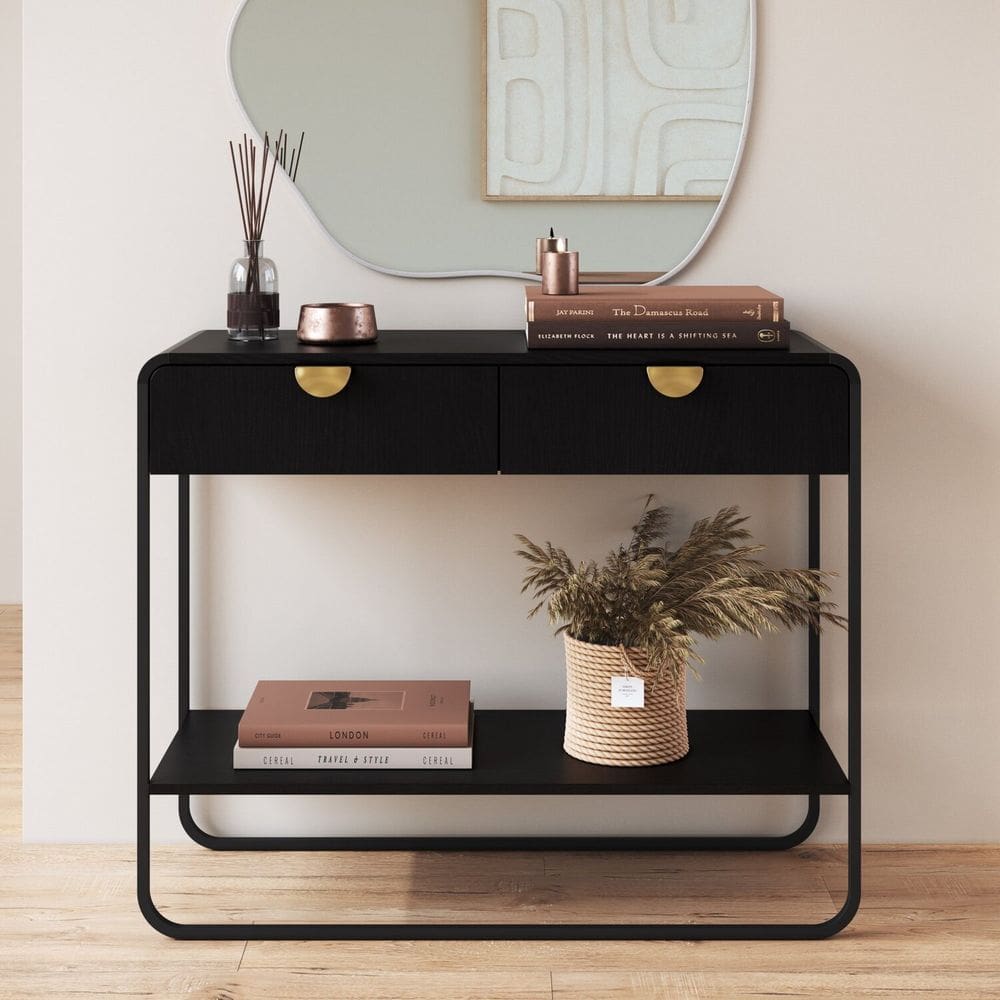 Aparador 2 Gavetas 100cm Orgânico Pé Metal Luna Nero/Preto