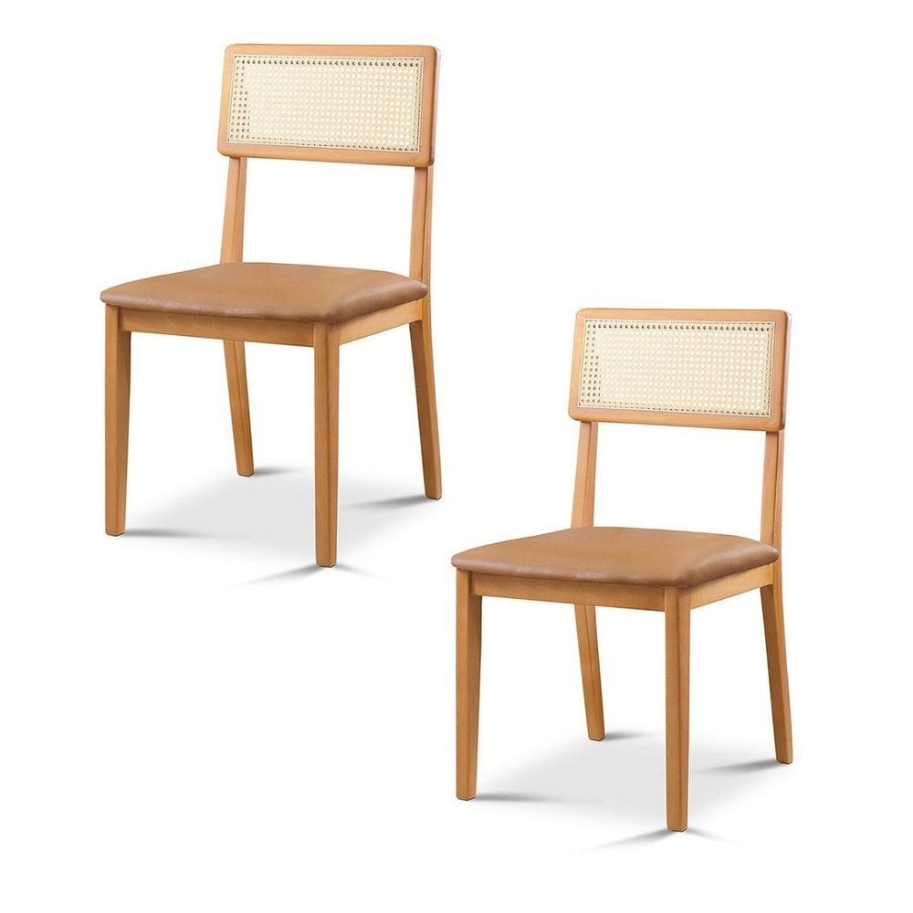 Kit 2 Cadeiras de Jantar com Encosto de Telinha Ava Caramelo