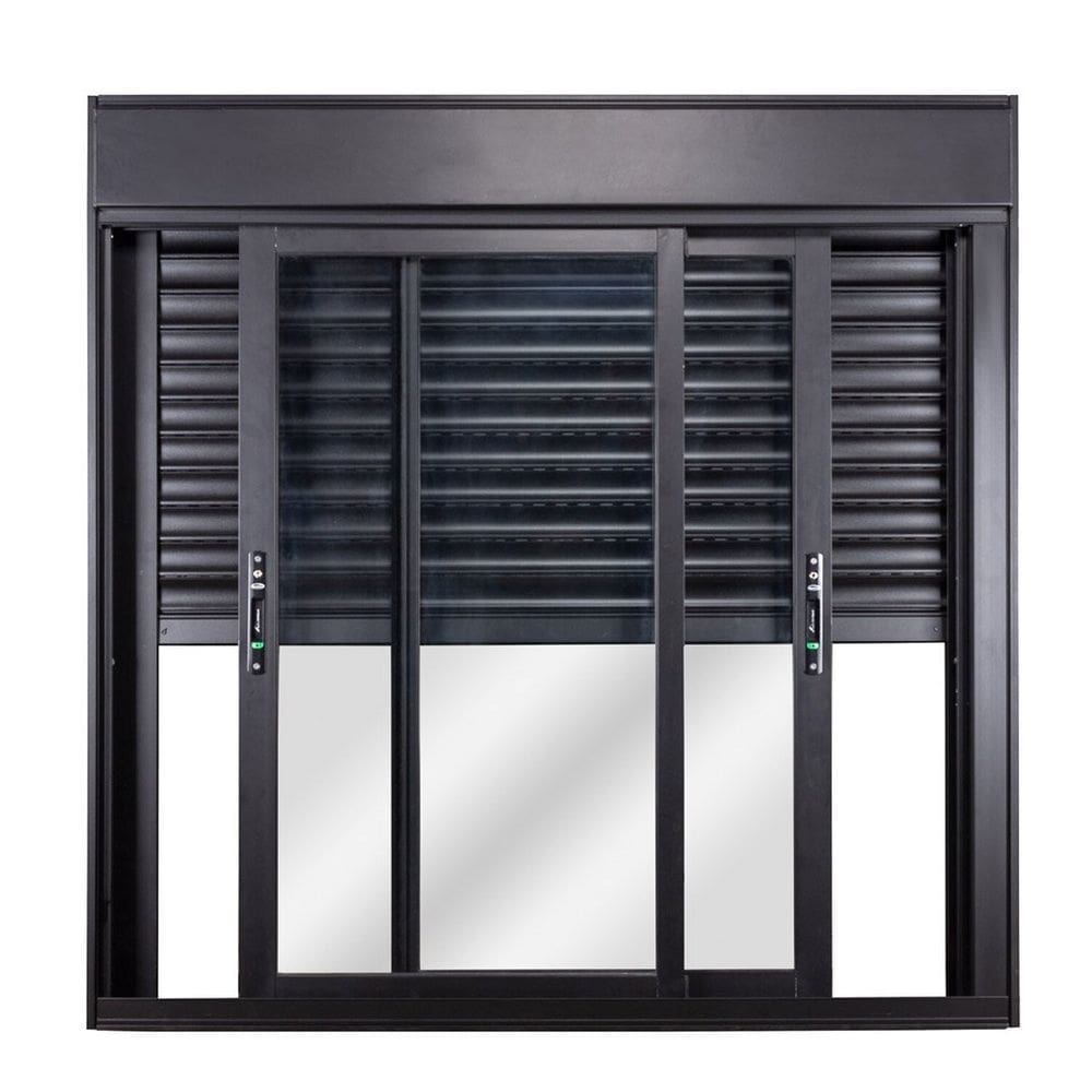 Janela 2 Folhas com Vidro Liso e Persiana Integrada Controle Remoto 100 x 100cm Topsul Esquadrisul Preto