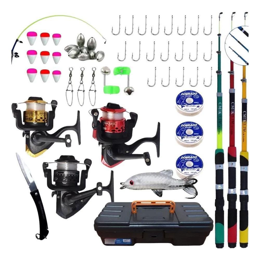 Kit 3 Varas De Pesca Com Molinete Ultra Light Completo