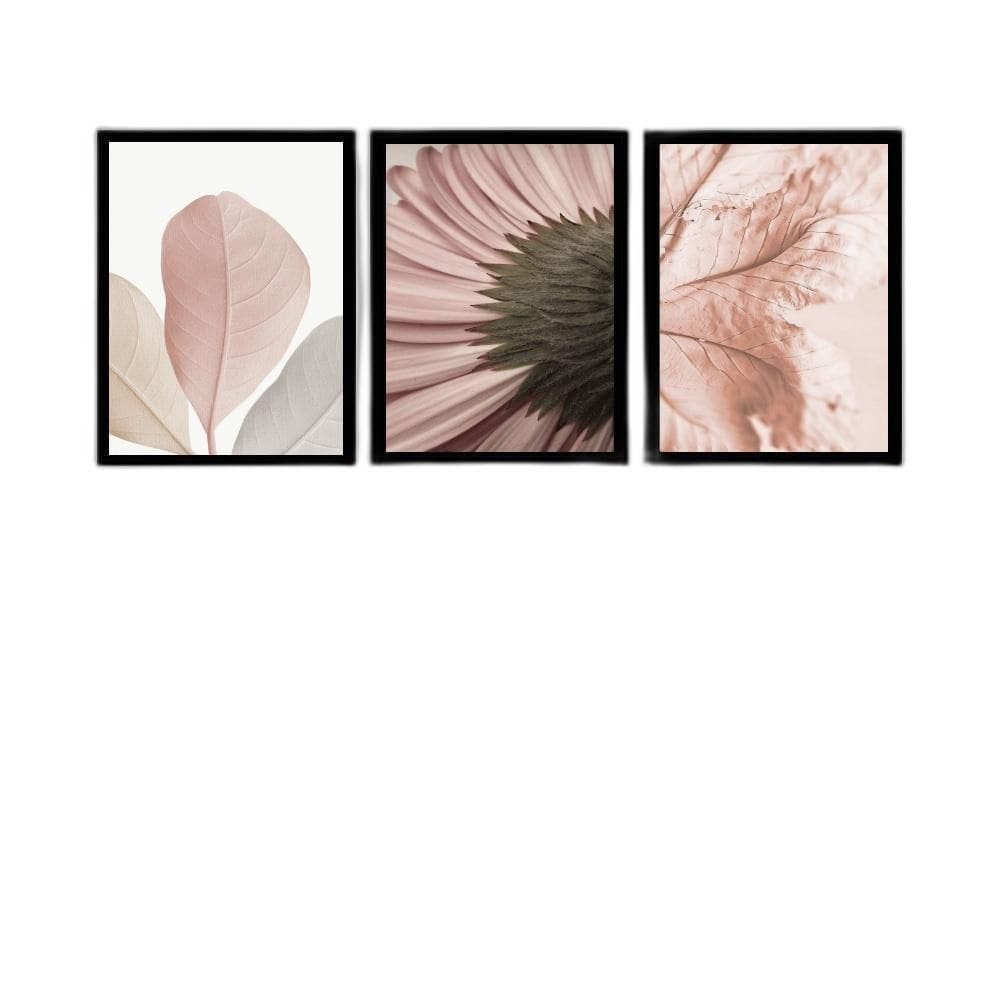 Kit 3 Quadros Fotos Modernas Flores Rosê 33X24Cm
