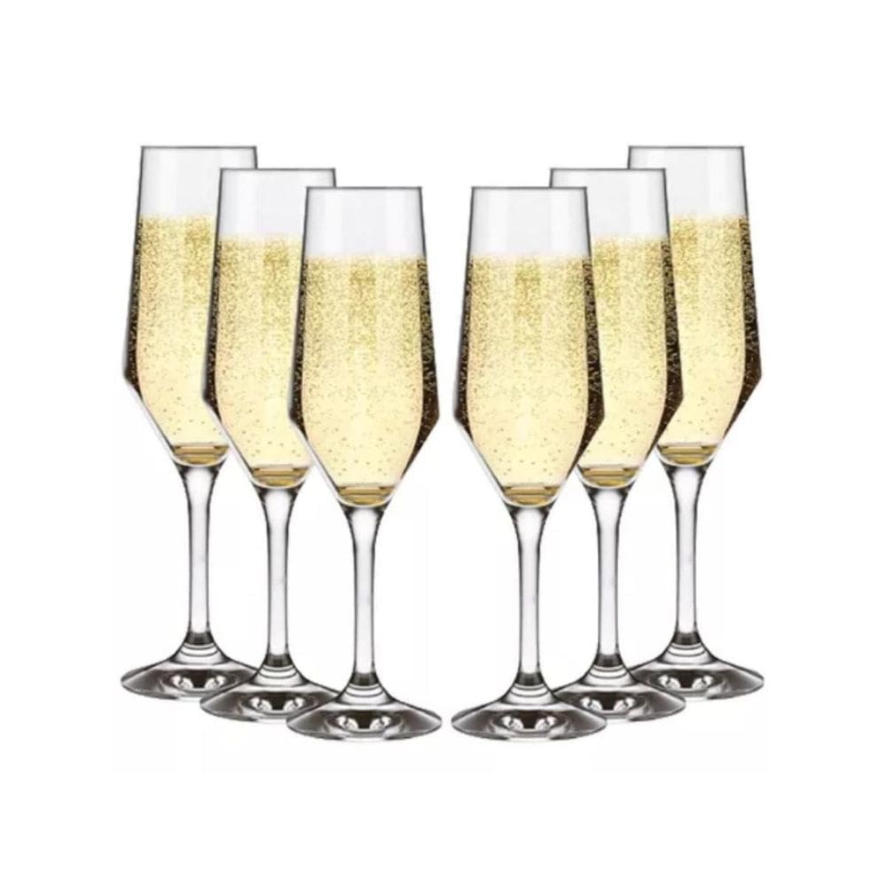 Kit 6 Taças Champagne Cristal Vidro 186 Ml + Presente