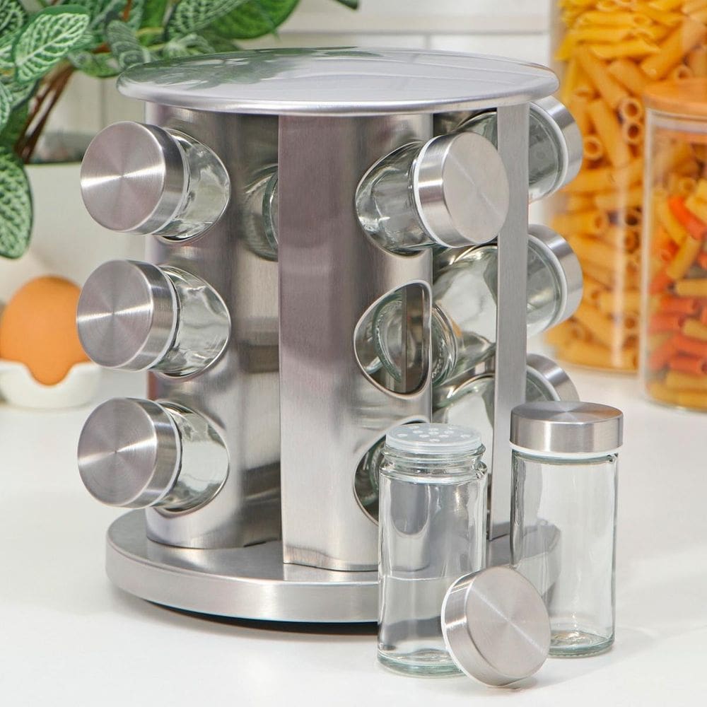 Porta Condimentos Giratório Vidro Tampa Inox Ideal Cozinha