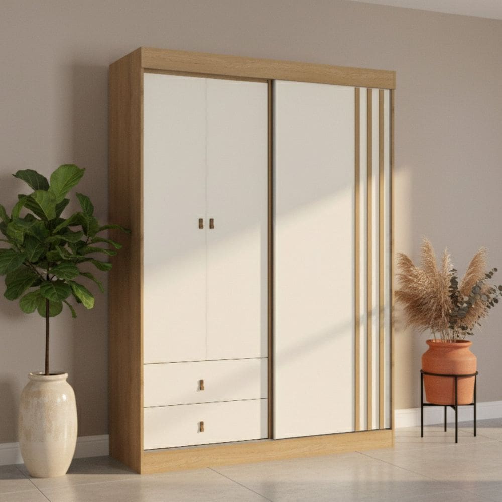 Guarda-roupa 3 Portas 2 Gavetas Aspen Capuccino \ Off White
