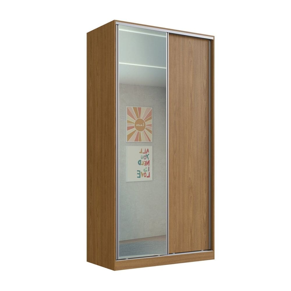 Guarda-roupa Solteiro com Espelho 2 Portas de Correr Rc2006 Freijó /Marrom