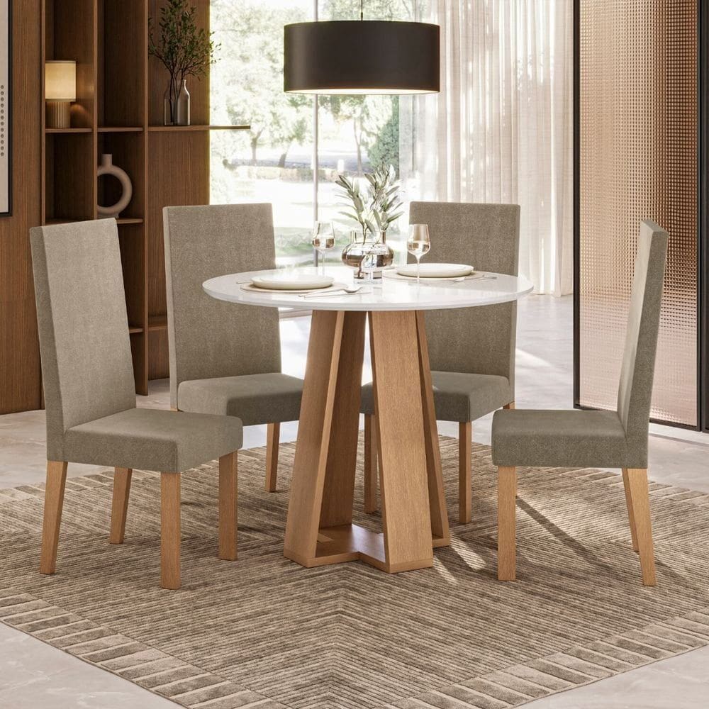 Sala de Jantar Estilo Red Vidro com 4 Cadeiras Nice Mel/Caramelo/Off White