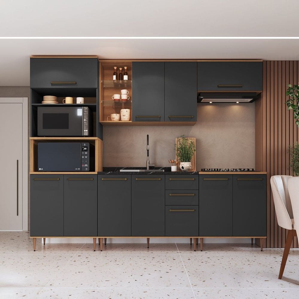Cozinha Modulada Completa 5 Peças com Torre Quente para 2 Fornos Isabelle Freijó / Grafite