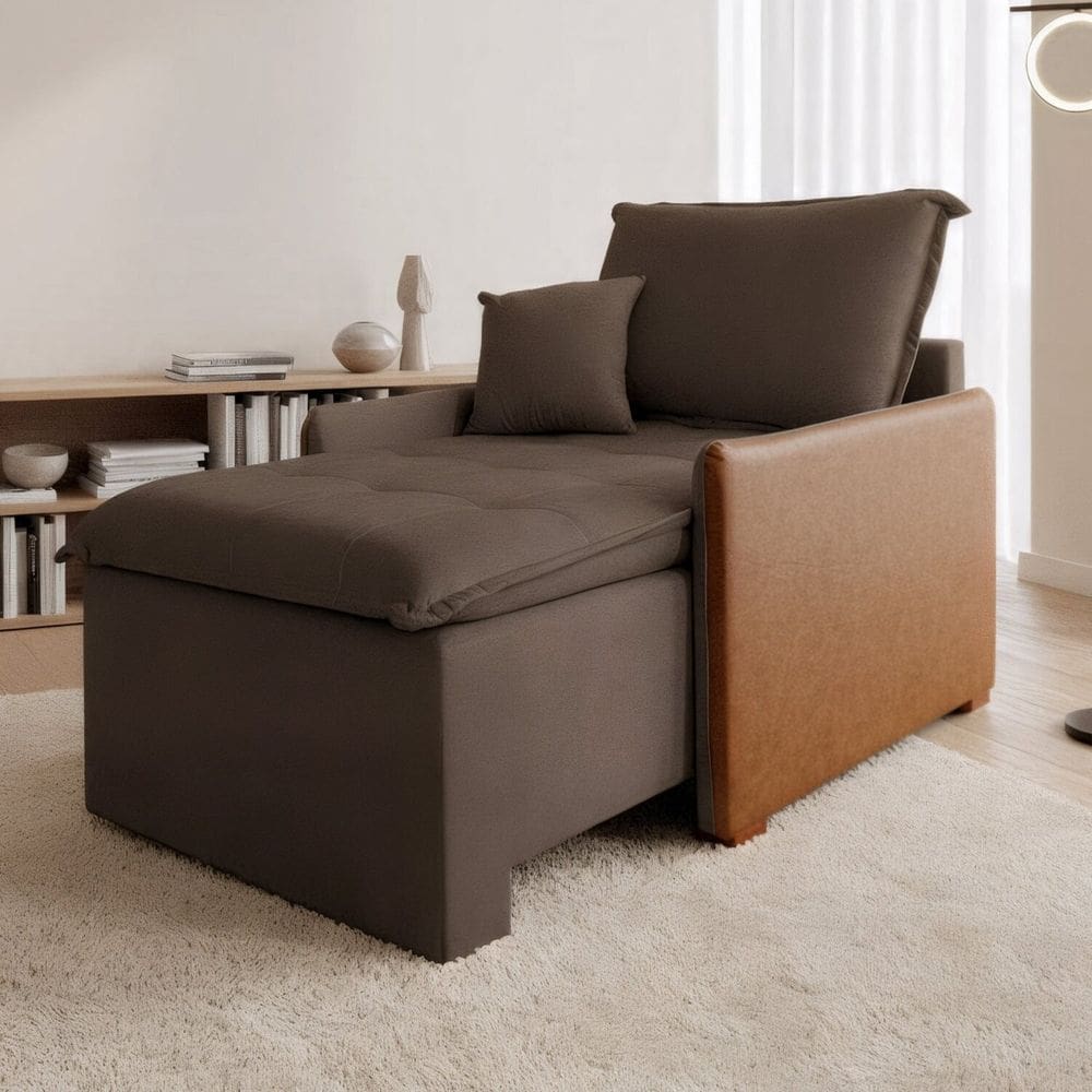 Poltrona Retrátil e Reclinável Base Madeira Maciça Luna Marrom