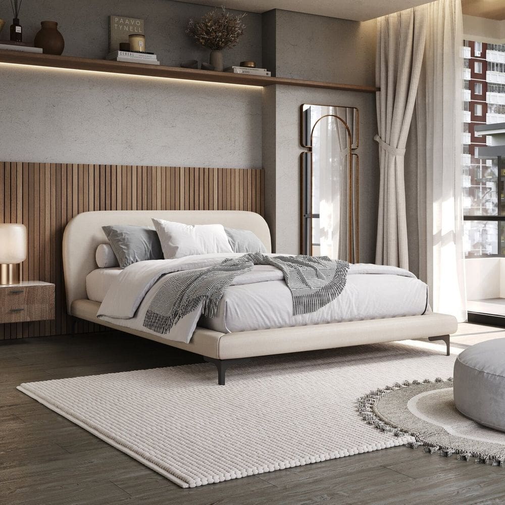 Cama Casal com Cabeceira Estofada Linho Sun Bege