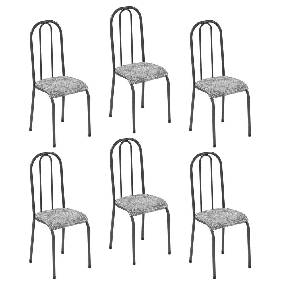 Conjunto 6 Cadeiras para Sala de Jantar Leticia Prata/Preto