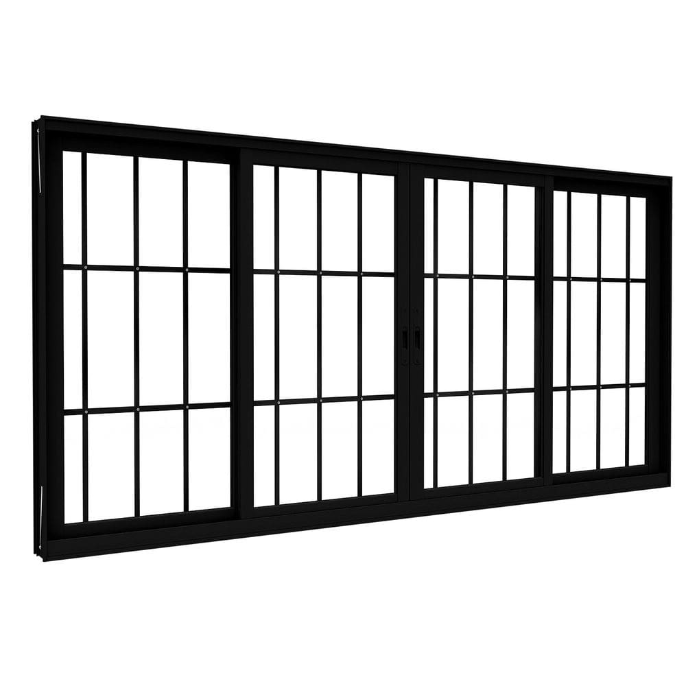 Janela de Alumino de Correr Central 4 Folhas com Grade 100x200cm Lucasa Eccellente Preto