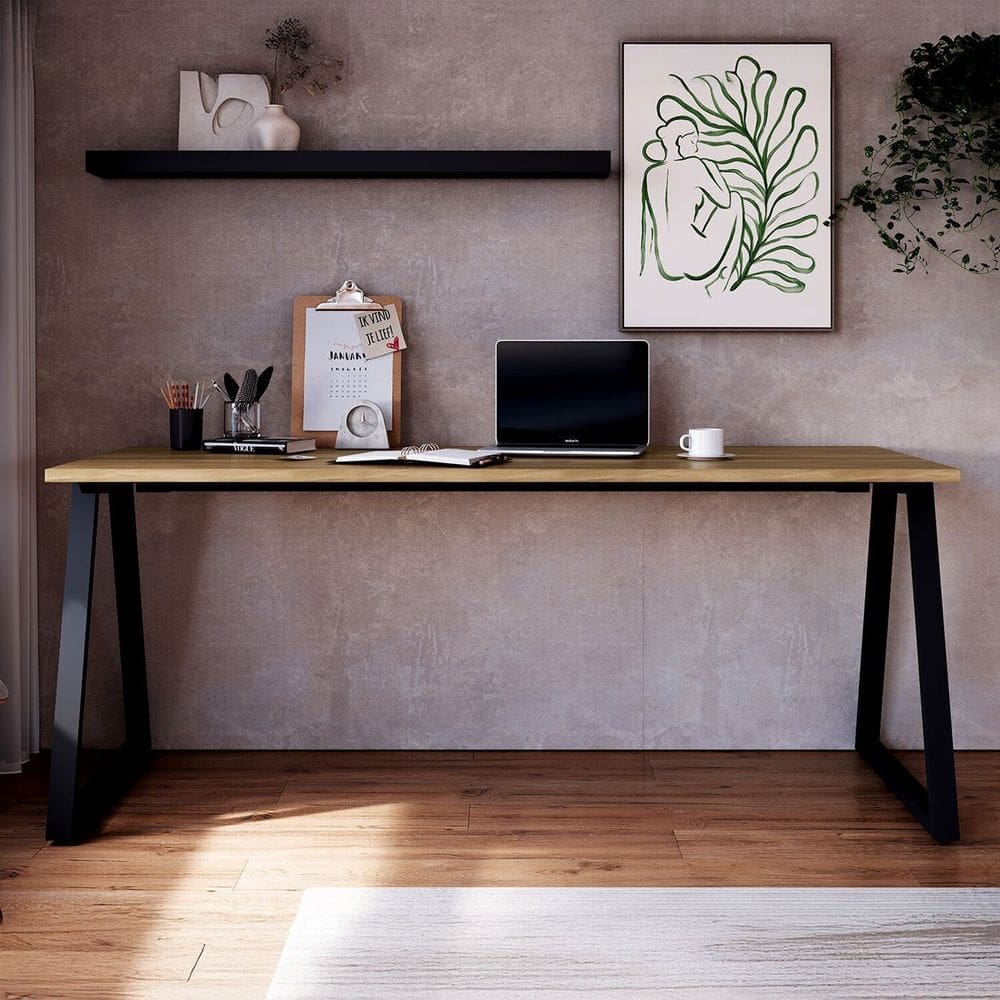 Mesa Escrivaninha para Escritório 160cm X 73cm com Pés Metal Industrial Executive Nogal /Preto