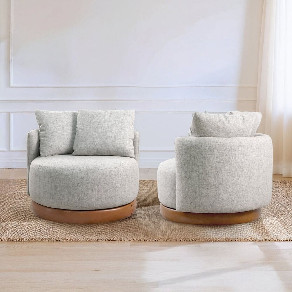 Conjunto 2 Poltronas Base Fixa e Estofada com Almofadas Decorativas Vilani Espresso Móveis Marrom/Cinza Claro