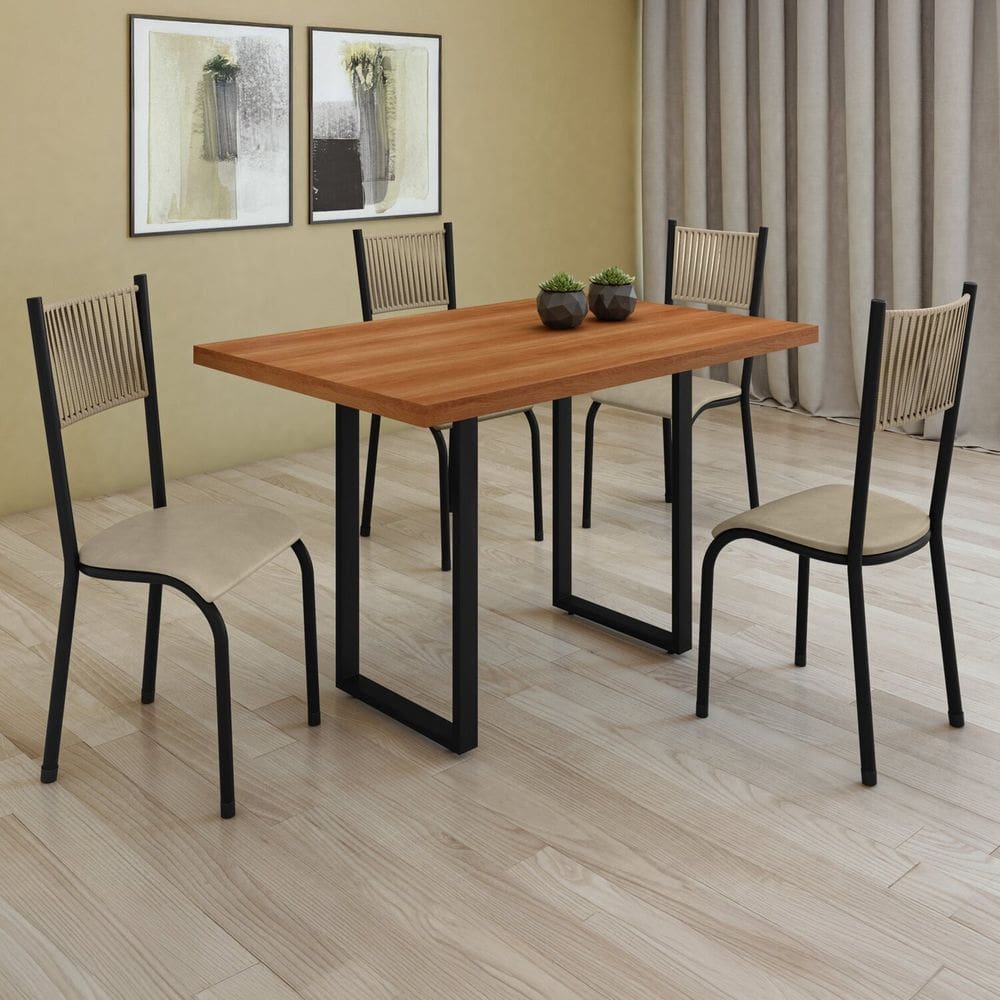 Conjunto Sala de Jantar 4 Cadeiras Mesa Bp 115x70cm Mariana Rami/Pérola/Preto