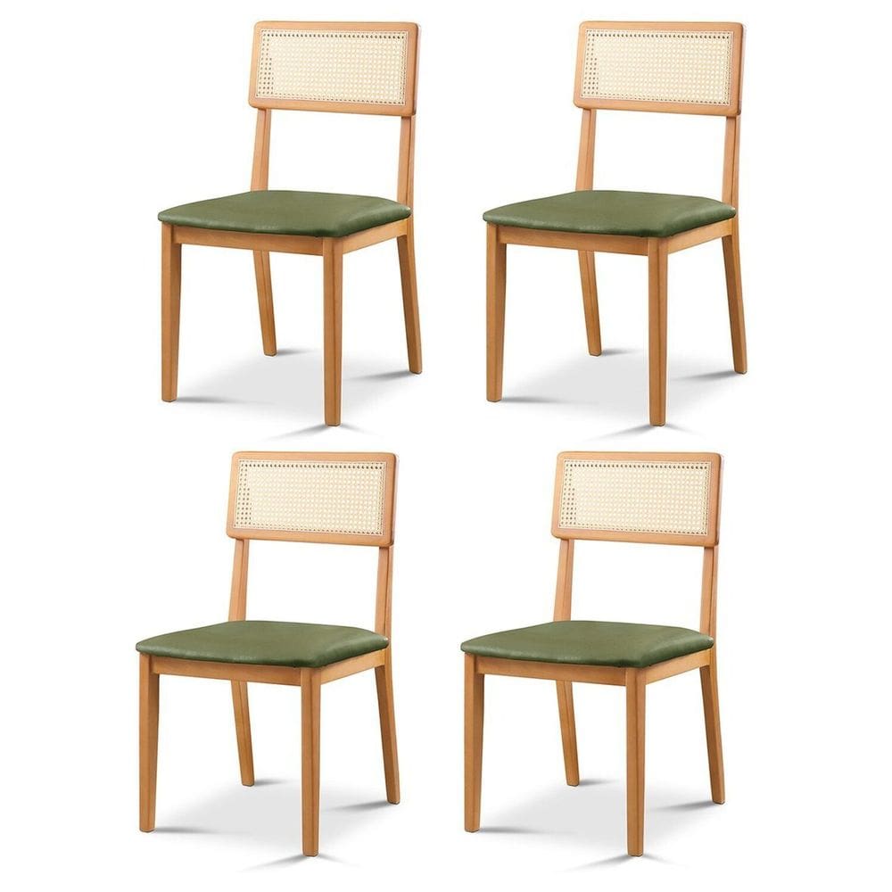 Kit 4 Cadeiras de Jantar com Encosto de Telinha Ava Verde/Marrom