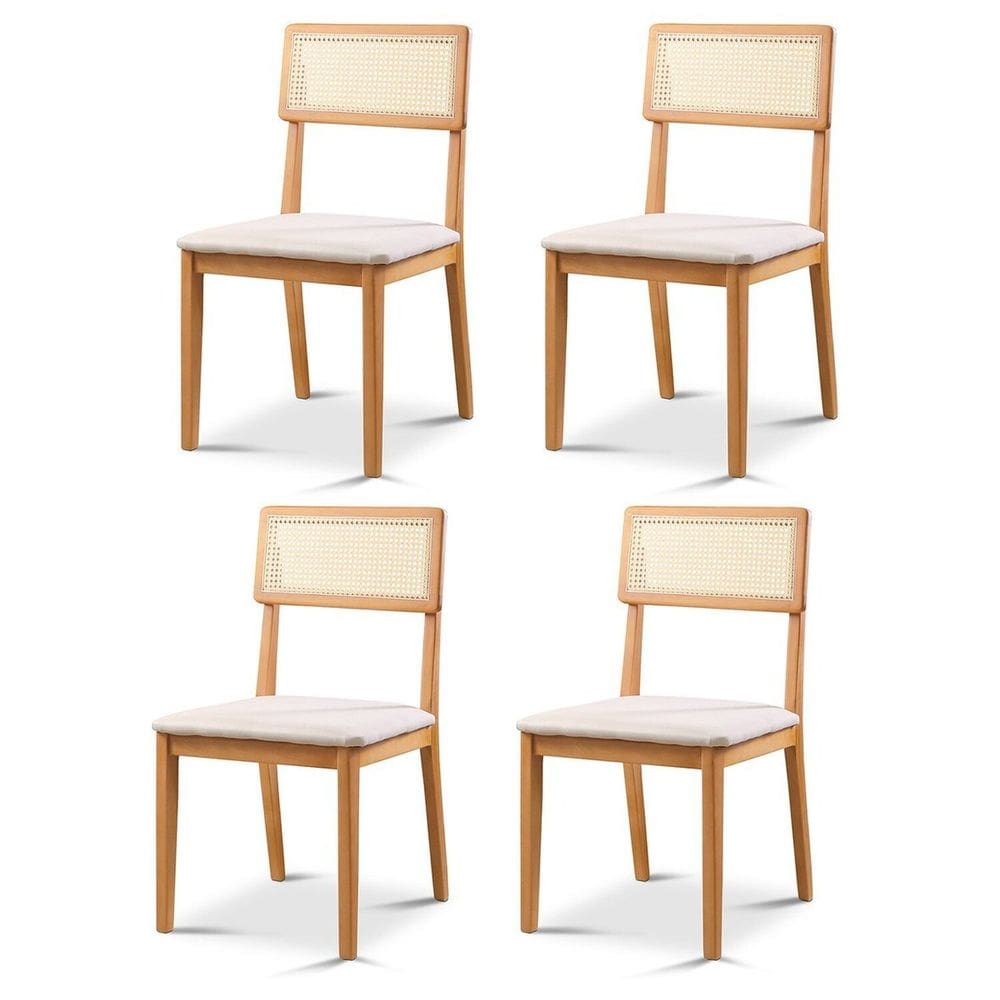 Kit 4 Cadeiras de Jantar com Encosto de Telinha Ava Nude/Marrom