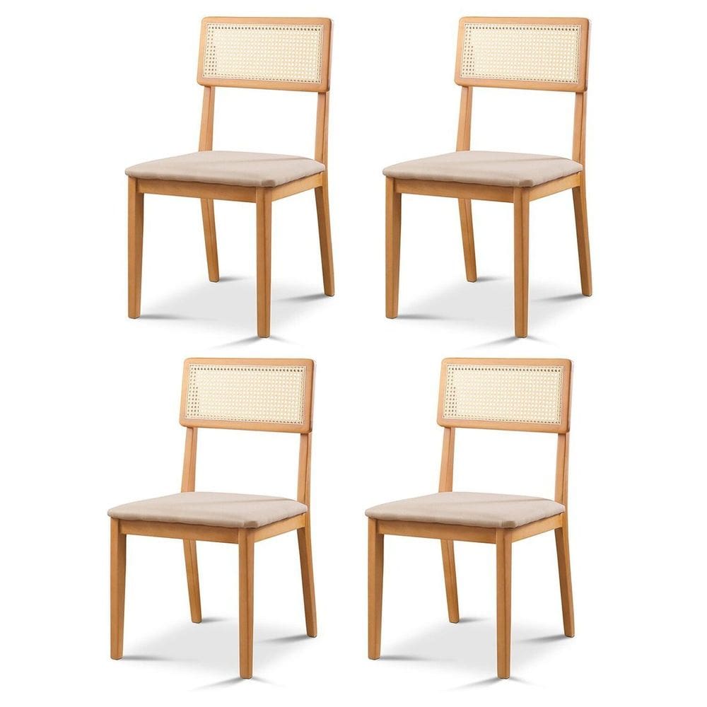 Kit 4 Cadeiras de Jantar com Encosto de Telinha Ava Bege/Marrom