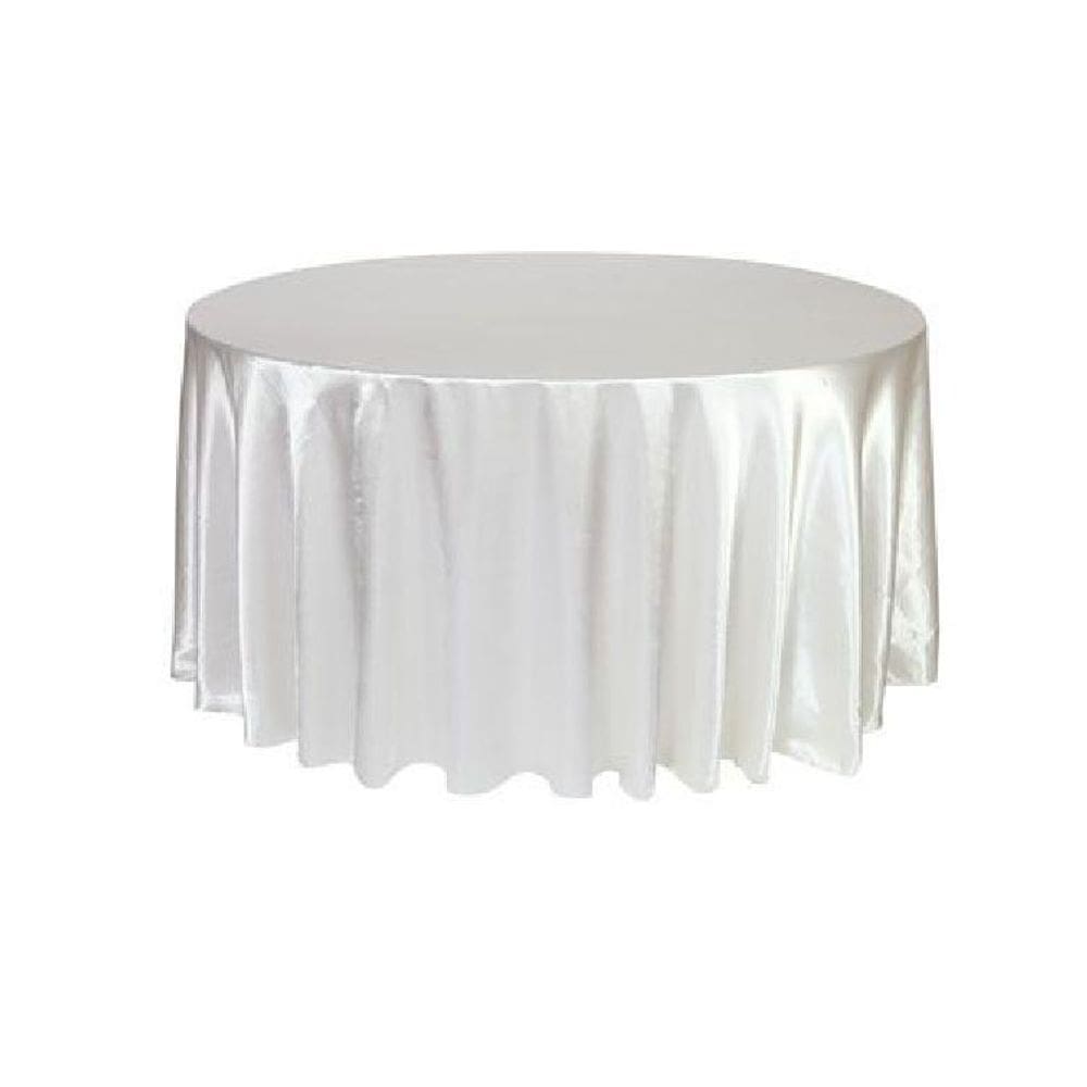 Toalha De Mesa Redonda Cetim Seda Branco 4 Lugares Festa