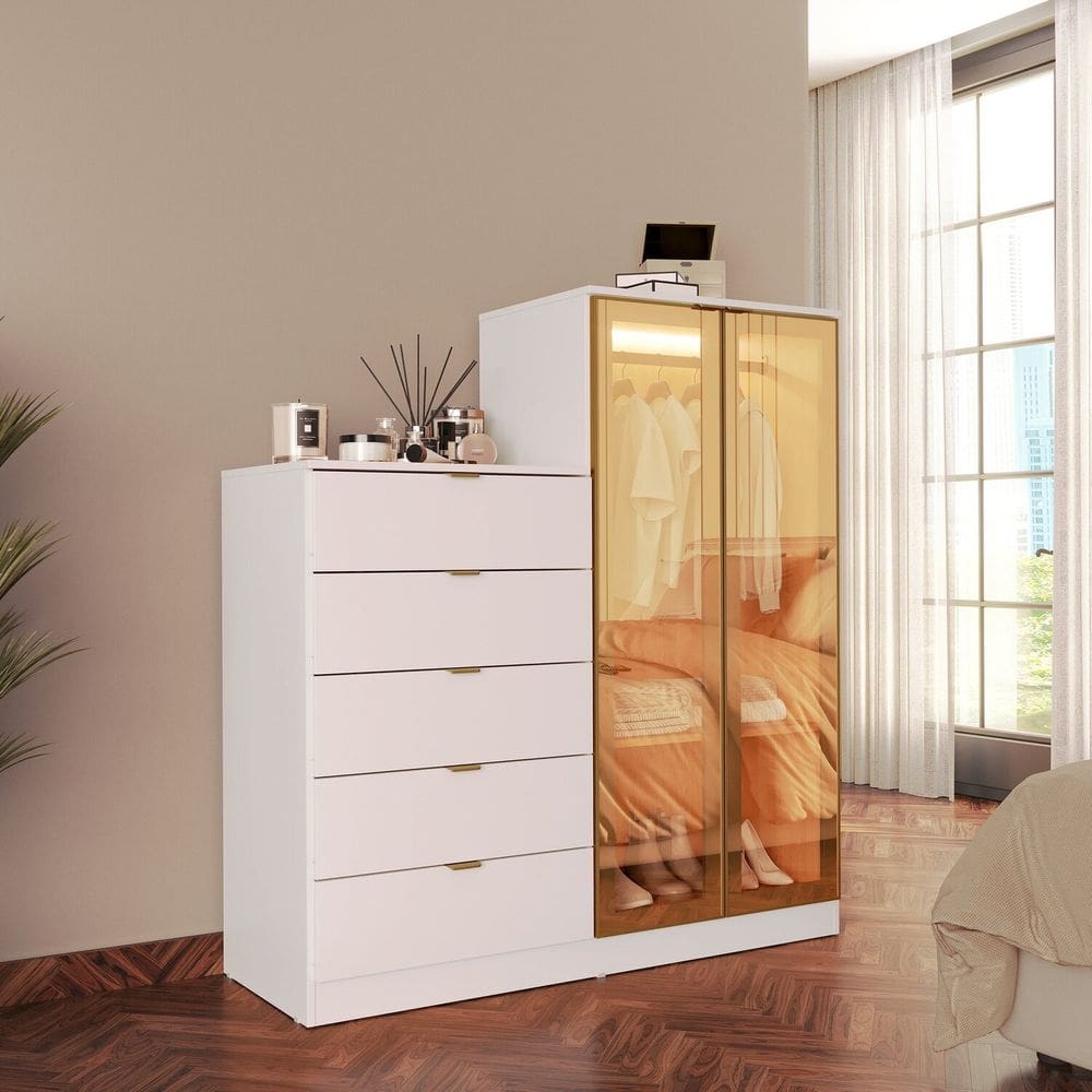 Cômoda 5 Gavetas e Duas Portas Reflecta Bella Branco