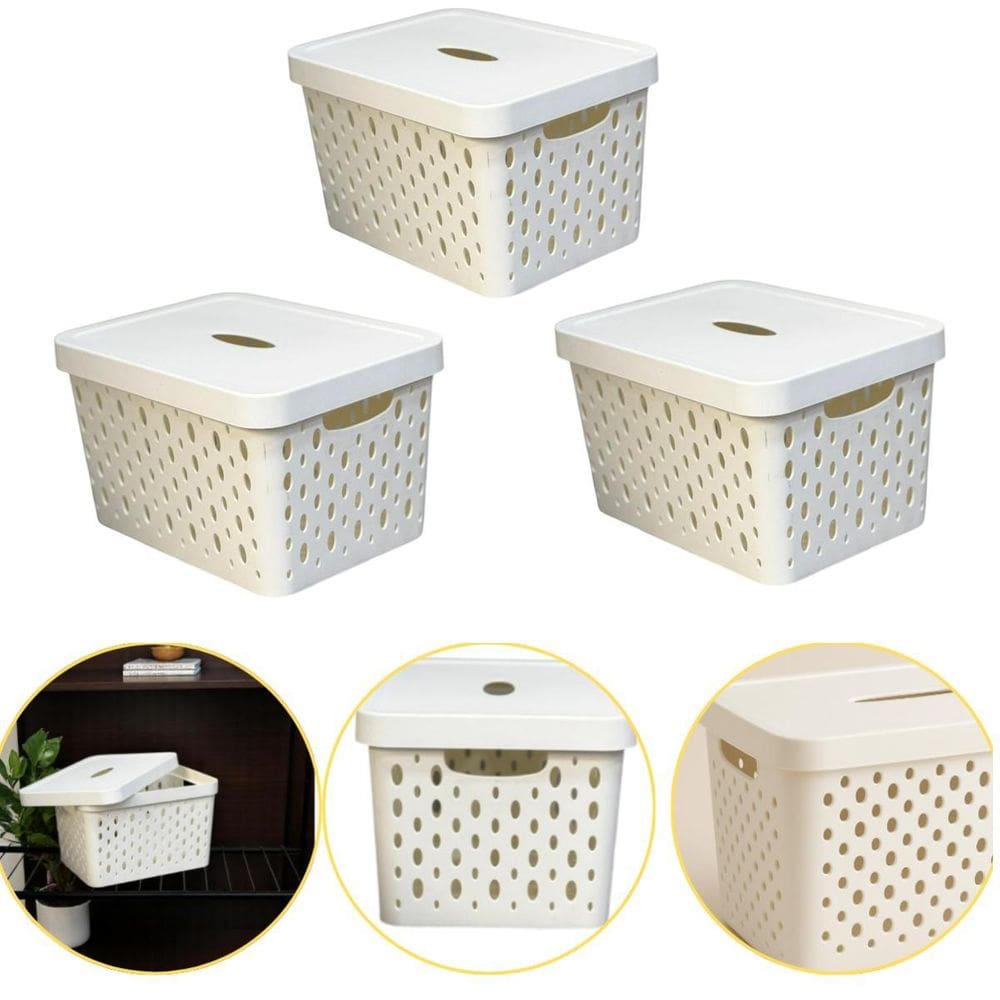 Kit 3 Caixa Cesto Organizador Multiuso Empilhável 17L Branco