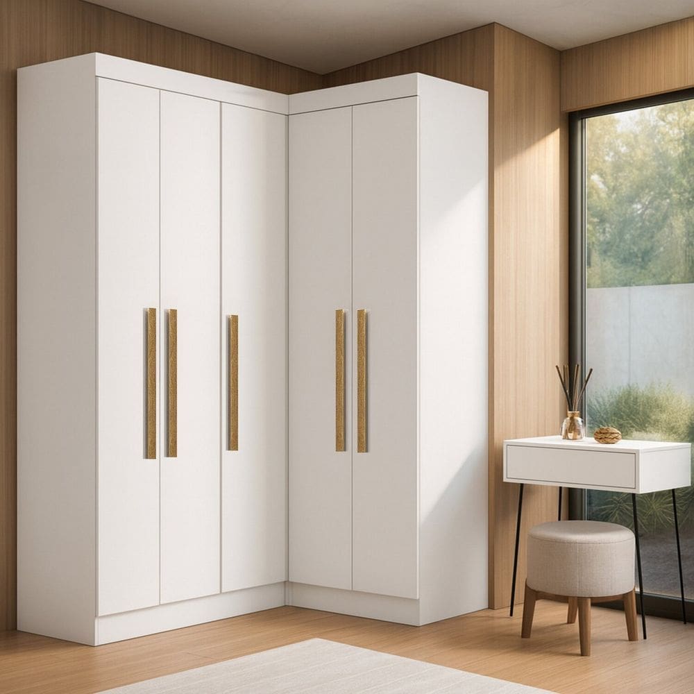 Guarda-roupa Modulação 2 Canto com Puxadores Mdf Paris Branco