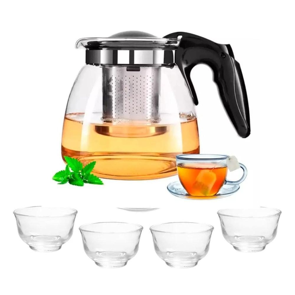 Chaleira Bule De Vidro 1 Litro Com Infusor Inox 4 Xicaras