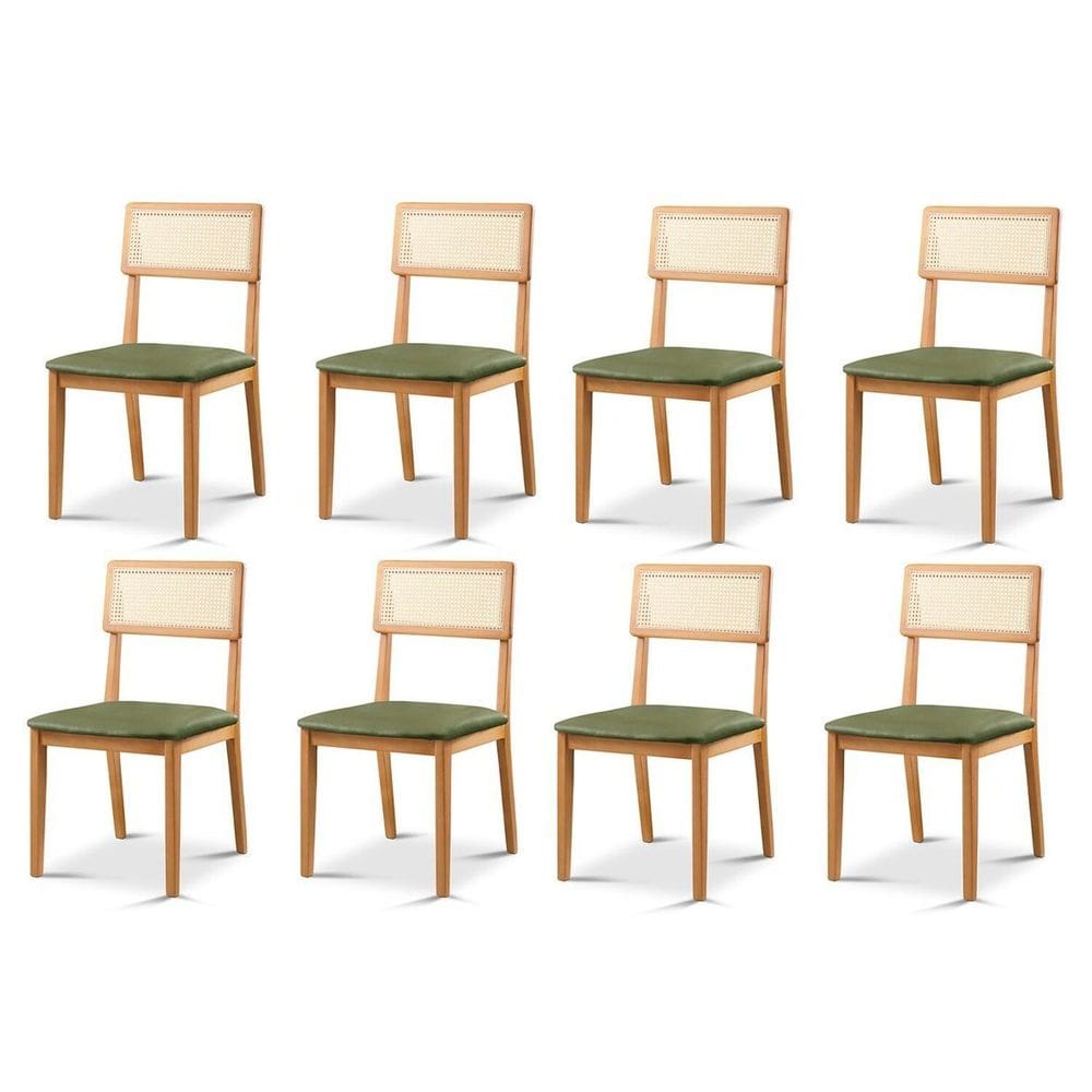Kit 8 Cadeiras de Jantar com Encosto de Telinha Ava Verde/Marrom