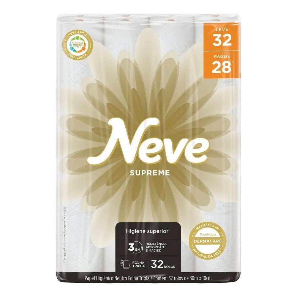 10X Papel Higiênico Neve Supreme Leve 32 Pague 28 - 32 Rolo