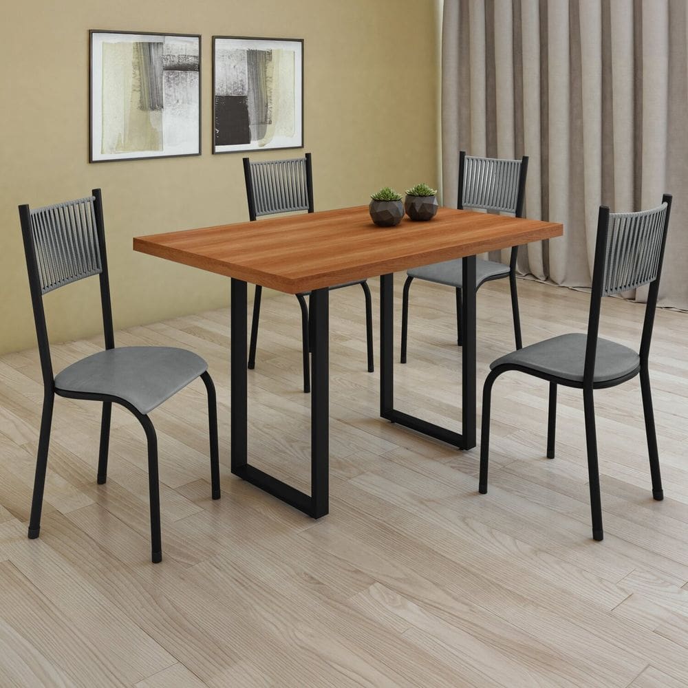 Conjunto Sala de Jantar 4 Cadeiras Mesa 115x70cm Mariana Prata