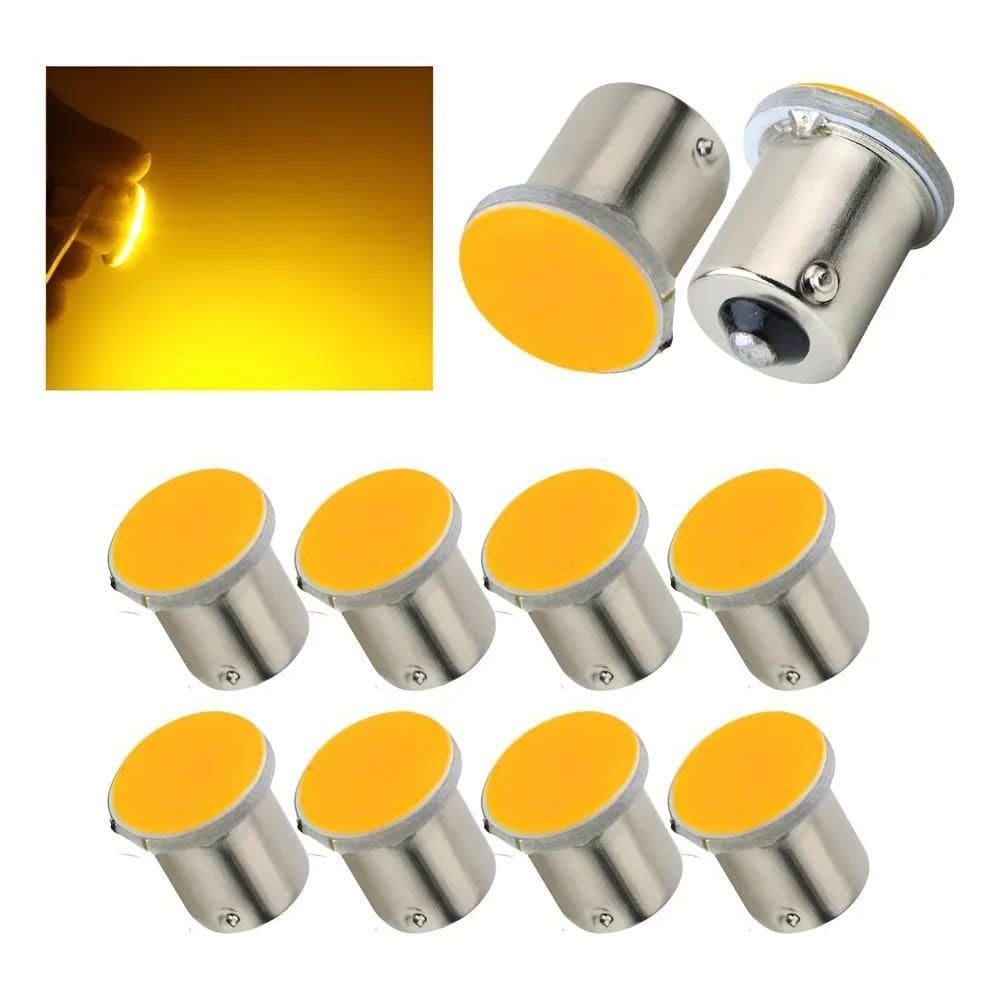 Kit 10 Lampada Cob Led Ba15S 1 Polo Cores A Laranja
