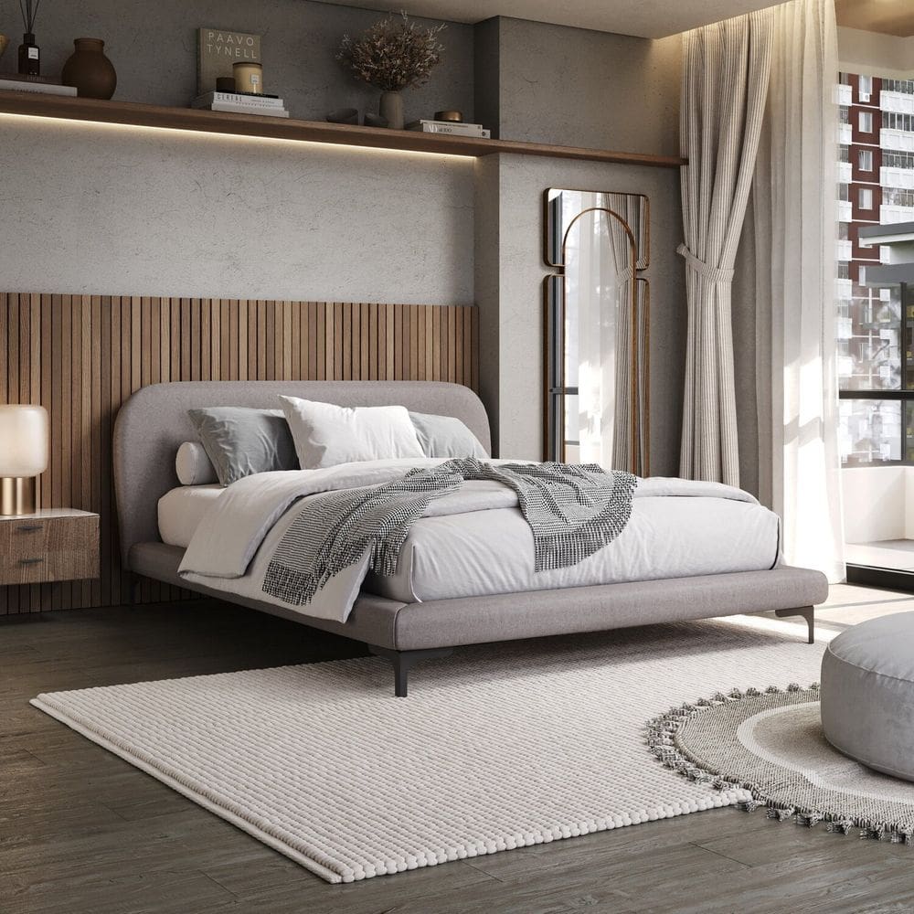 Cama Casal com Cabeceira Estofada Sun Cinza