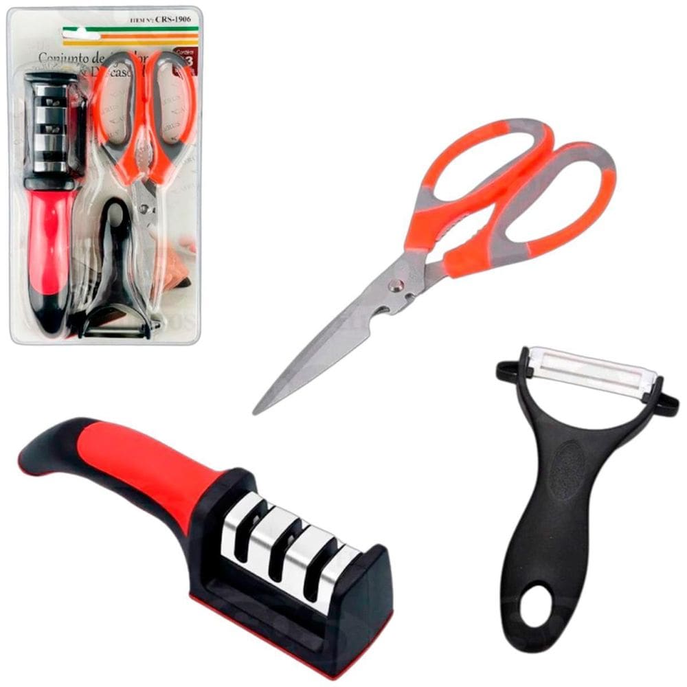 Kit Amolador Afiador Para Facas Cozinha Tesoura