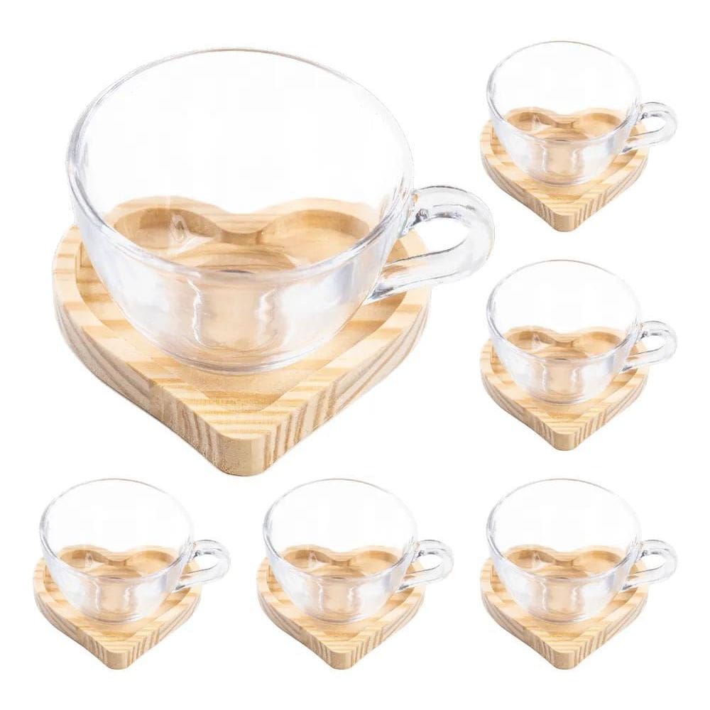 Jogo Xícara De Chá Com Pires De Madeira Pinus Mesa Posta