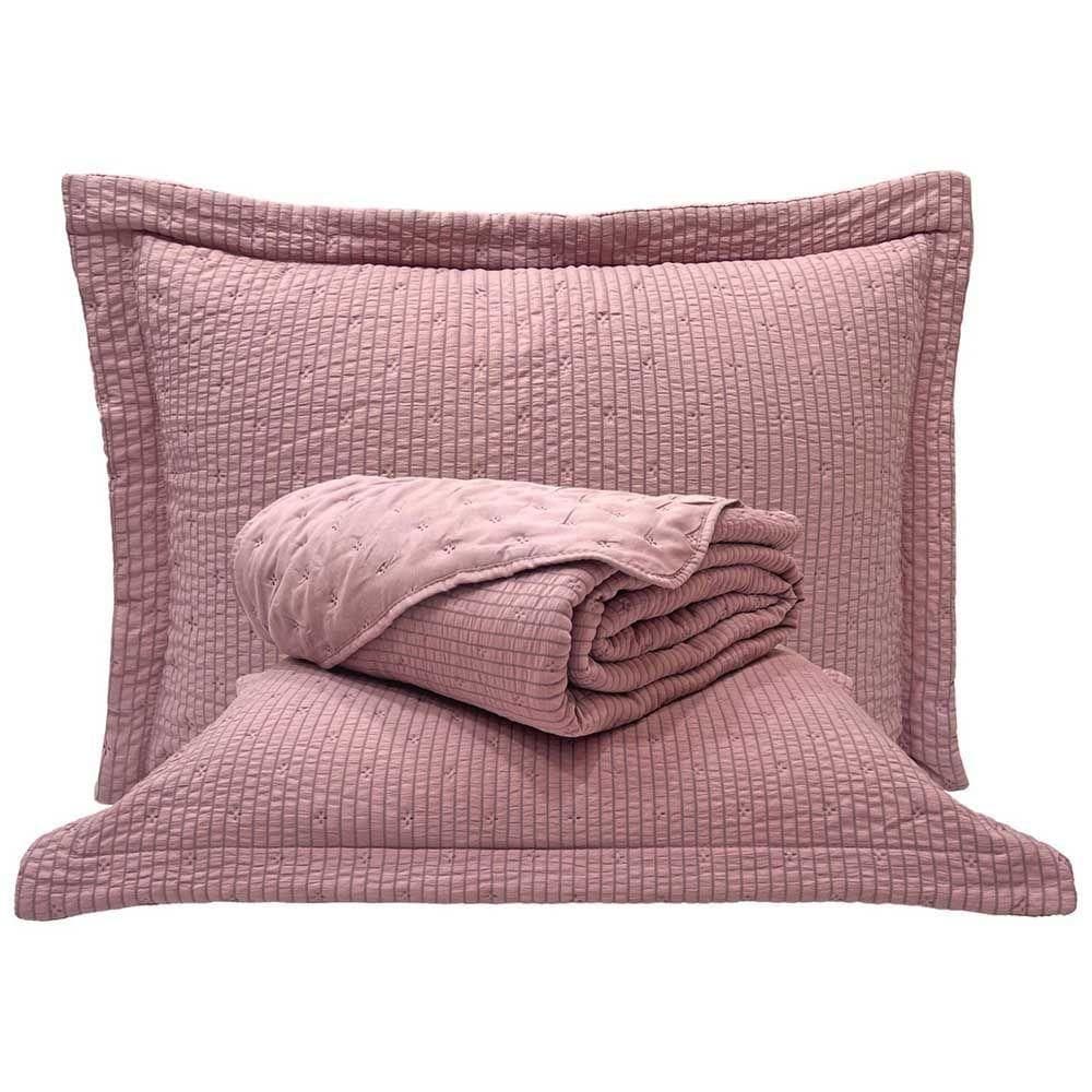 Kit Cobre Leito Colcha Craft Casal 3 Peças Percal 300 Fios Dupla Face Texturizado - Malva - 100% Poliéster