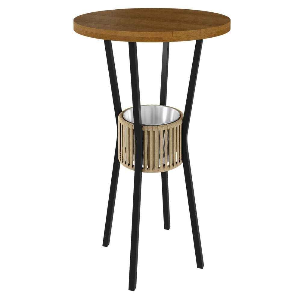 Mesa Bistrô com Porta Gelo Bar 70cm Madeira Maciça Bege/Preto/Cinamomo