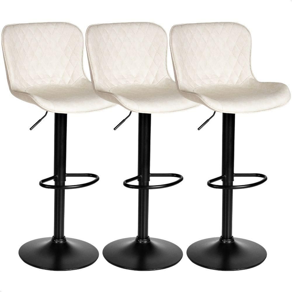 Banqueta Alta Giratória Com Encosto Cozinha Bar Kit 03 Un Bege