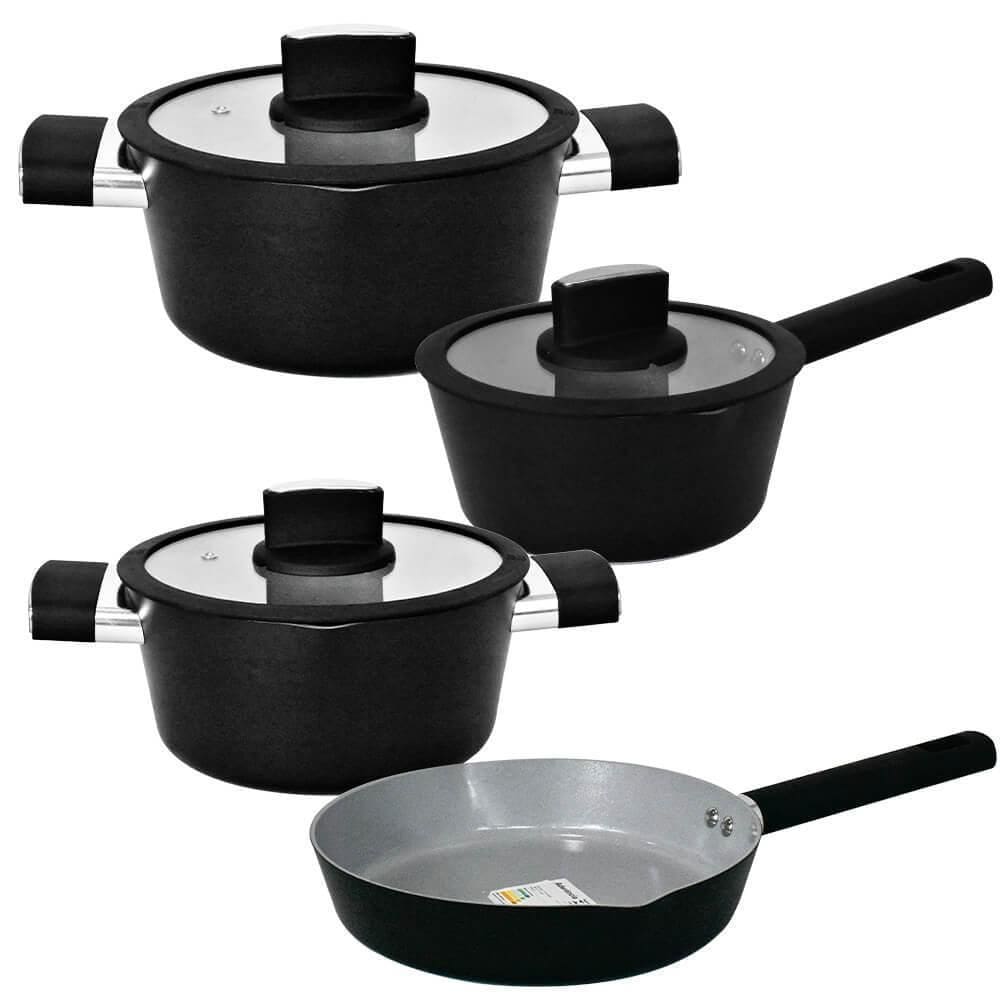 Jogo De Panelas De Indução Cerâmica Chicago Preto 4 Peças