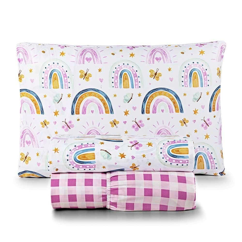 Jogo De Lençol Joy Kids Solteiro 3 Peças Micropercal 200 Fios Infantil - Rainbow - 100% Poliéster