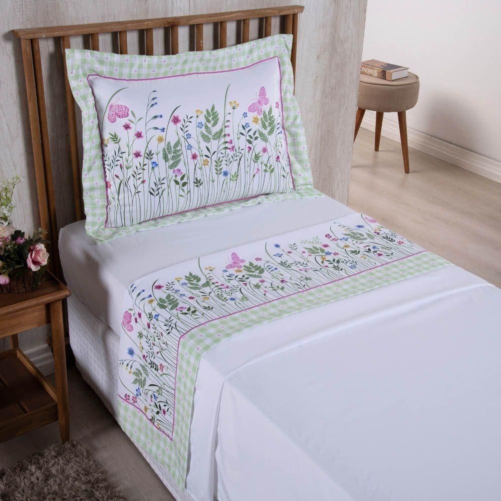 Jogo De Lençol Juvenil Girl 3 Peças Micropercal 300 Fios Estampado - Jardim - 100% Poliéster