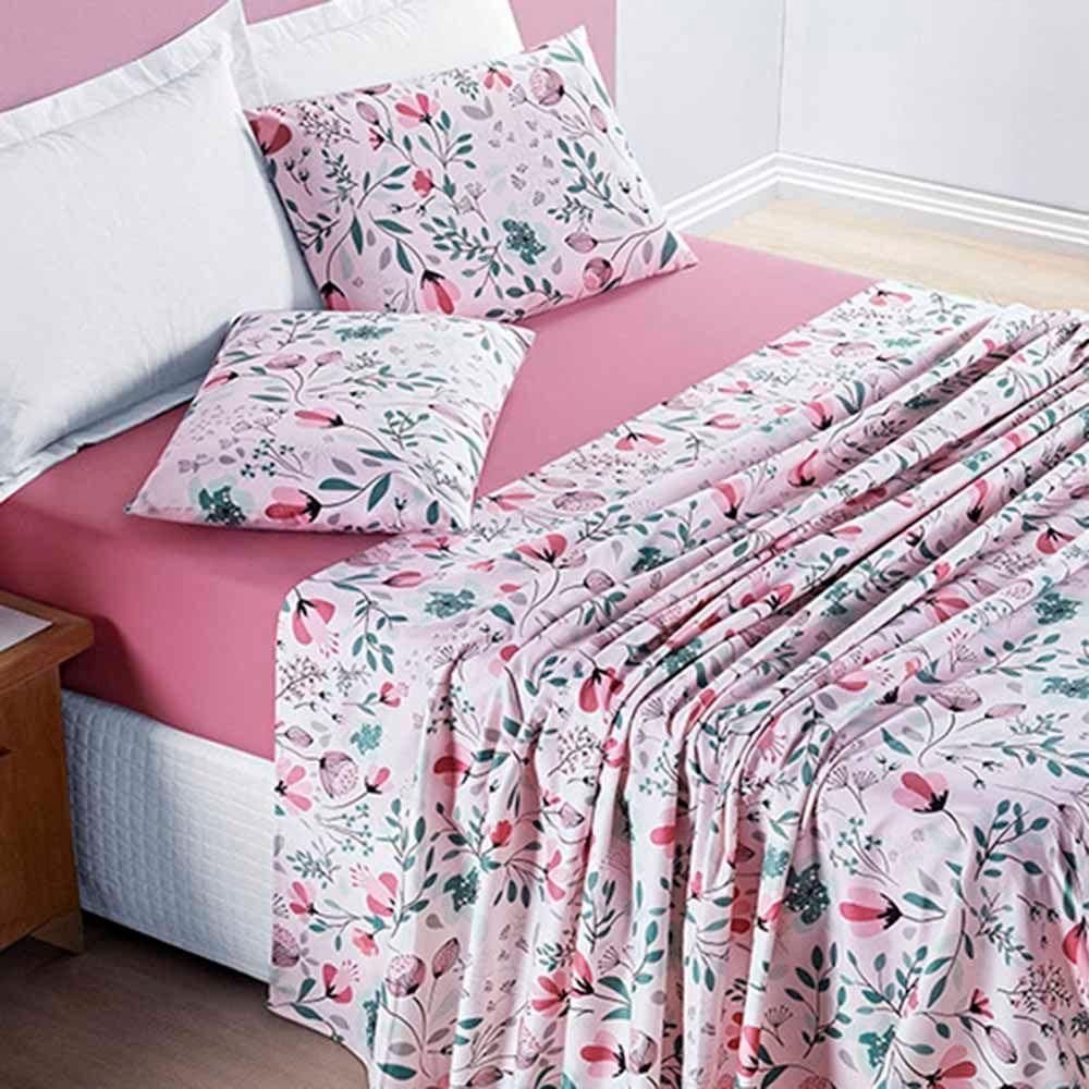 Jogo De Lençol Júlia Queen 4 Peças Micropercal 200 Fios Floral - Bothanica - 100% Poliéster