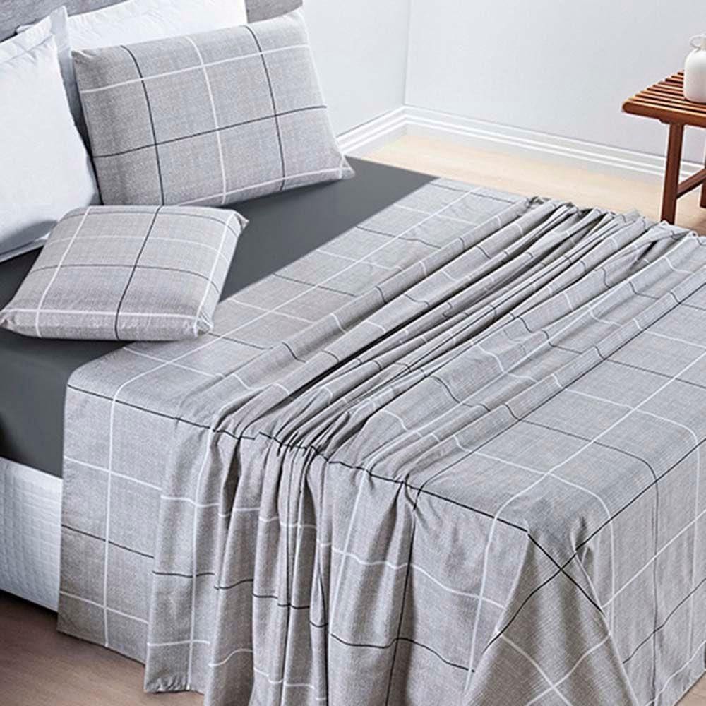 Jogo De Lençol Júlia Queen 4 Peças Micropercal 200 Fios - Dallas Quadriculado - 100% Poliéster