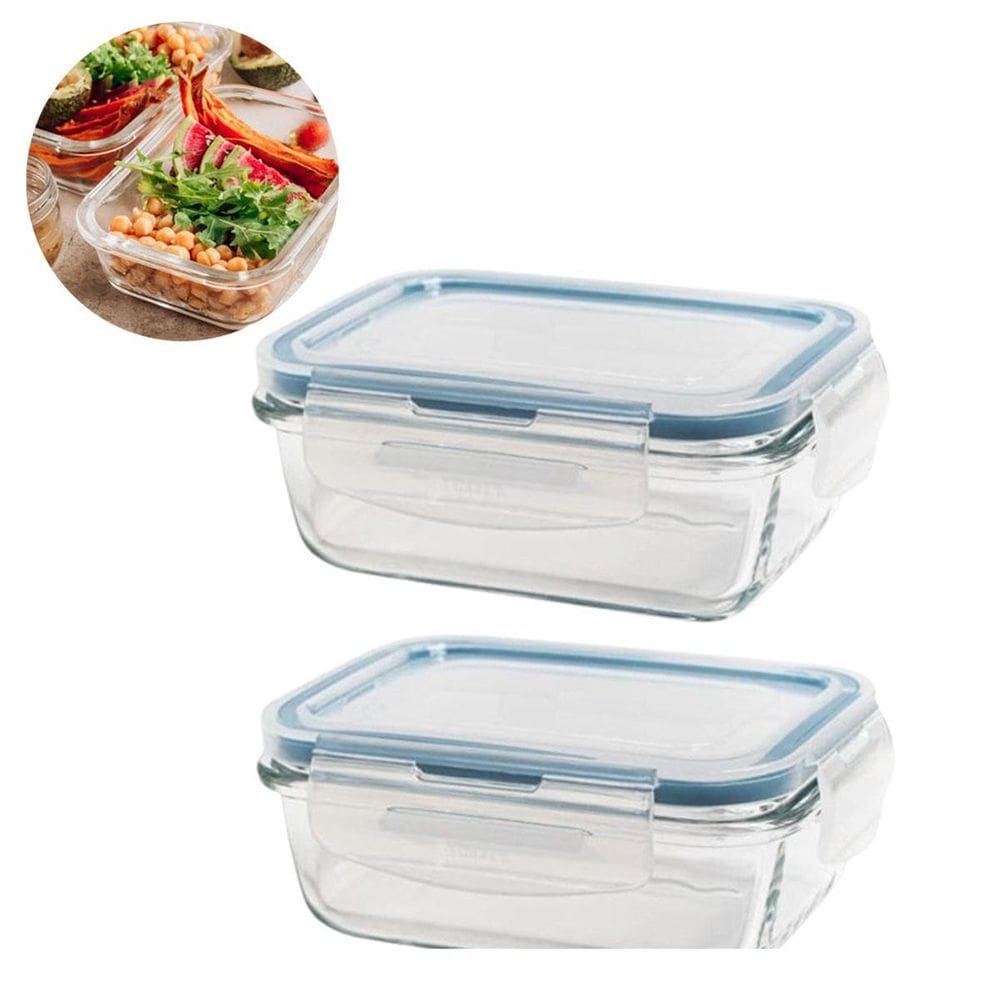 Kit 2 Potes De Vidro Hermético Retangular 640Ml