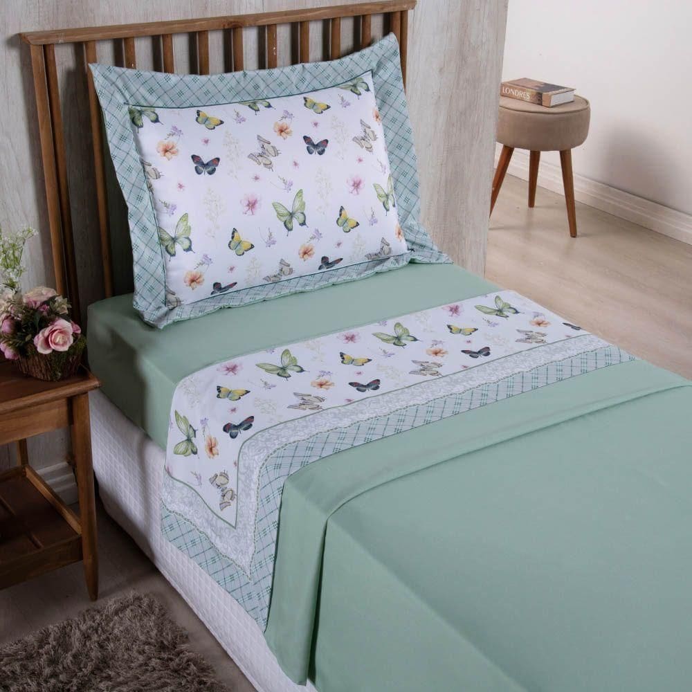 Jogo De Lençol Juvenil Girl 3 Peças Micropercal 300 Fios Estampado - Borboleta - 100% Poliéster