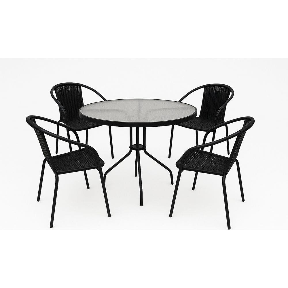 Conjunto Jardim Varanda Mesa 80cm 4 Cadeiras Aco Rattan Bali Preto