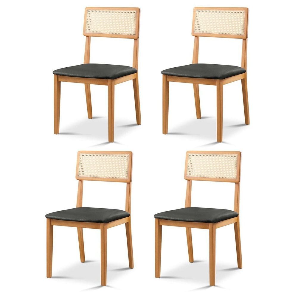 Kit 4 Cadeiras de Jantar com Encosto de Telinha Ava Preto
