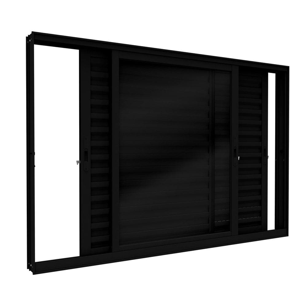 Janela de Alumínio Veneziana de Correr Lateral 2 Folhas Móves1 Folhafixa 120x150 Lucasa Eccellente Preto