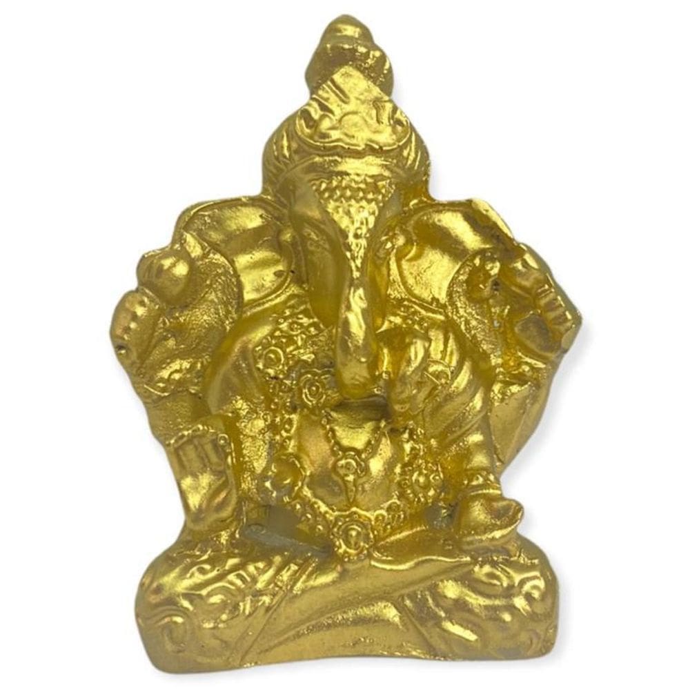 Ganesha Meditando Indiano Dourado Em Resina 6 Cm