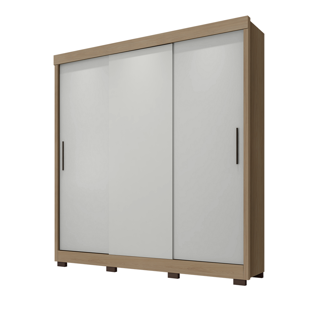Roupeiro 203m com 3 Portas de Correr 3 Gavetas - Nature/Off White Móveis Leão